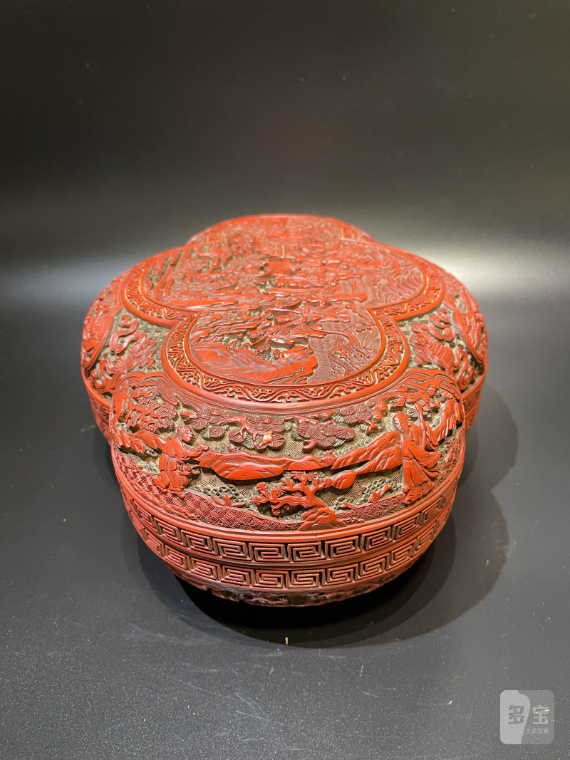 清乾隆 剔红群仙祝寿图海棠形捧盒 - 图6